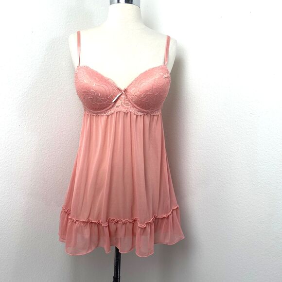 Pink Intimates Babydoll Sheer Lacy Camisole Lingerie Large Padded Bra Sexy Play - Picture 1 of 9